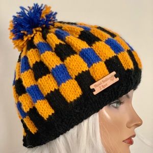 Hand Knits 2 Love Beanie Hat Cap Plaid Checkers